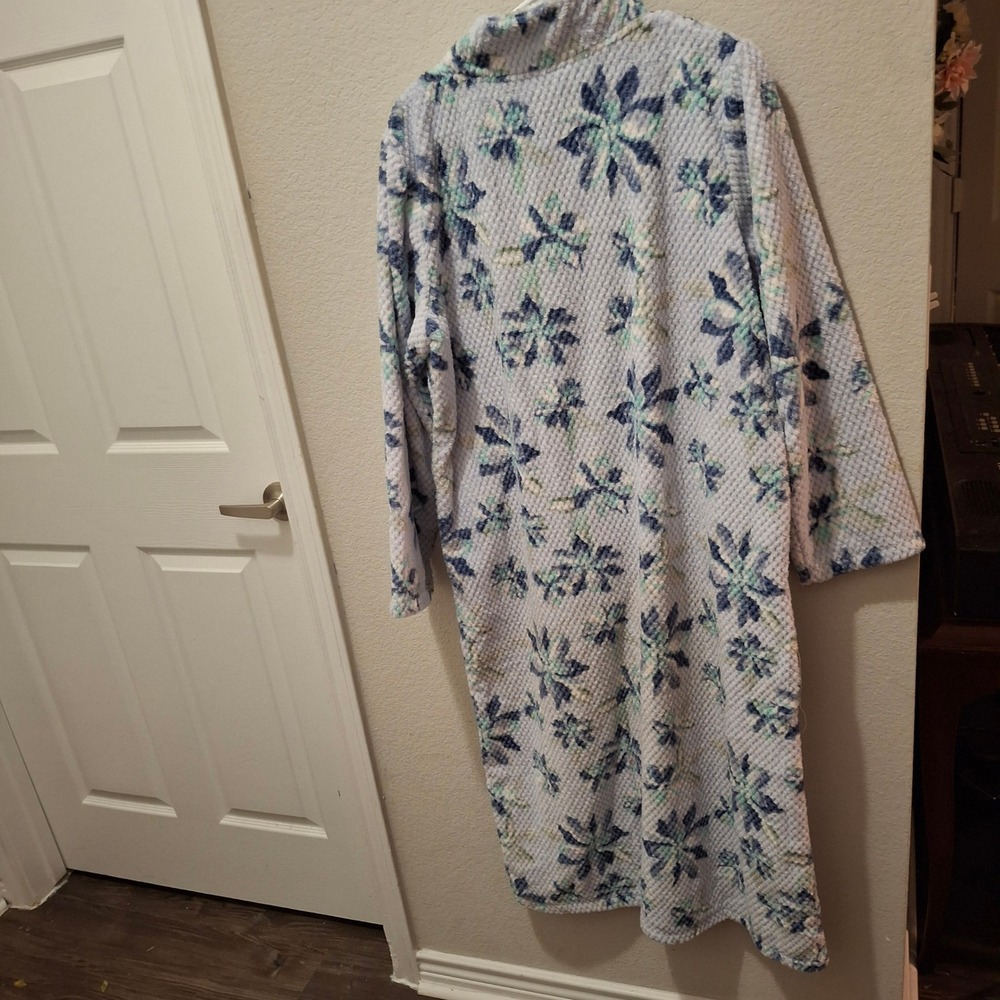 Stan‎ Herman Womens Waffle Fleece Robe Blue Floral Print Full Zip Size M - Picture 2 of 6